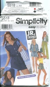 SIMPLICITY 5518 JUNIORS' PANTS/SHORTS, JACKET, DRESS, TOP & BAG 7/8-15/16 UNCUT - Picture 1 of 3