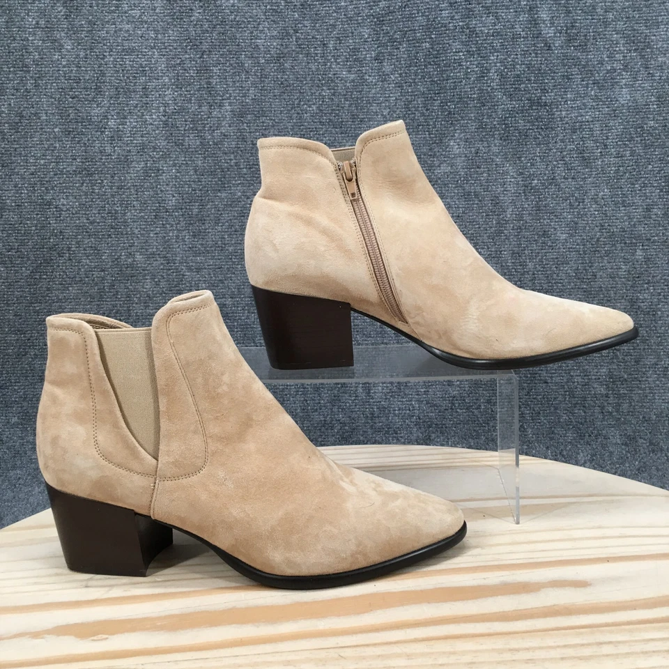 Van Eli Boots Womens 10 M Ilyse Camel Ankle Booties Tan Suede Zip Block Heels - Image 1 of 4