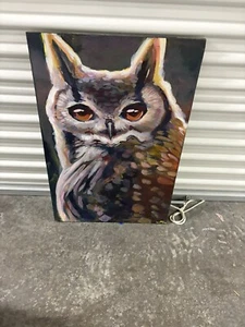 Gran retrato de búho cornudo - Pintura acrílica original arte de pared 30,5”x10 - Imagen 1 de 3
