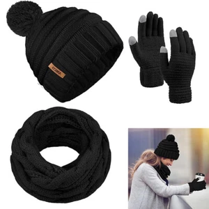 Mütze Schal Set Herren Damen Wintermütze Schlauchschal Handschuhe Winter Warm DE - Bild 1 von 11