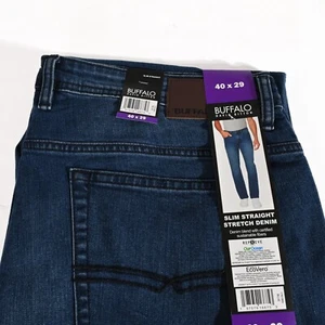 Pantalones de mezclilla elásticos rectos azules 40 x 29 Buffalo David Bitton para hombre Jackson nuevos con etiquetas - Imagen 1 de 12