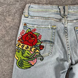 Miss Me Angelina Bootcut Jeans Women 27 Floral Embroidered Retro Roses Peace - Picture 1 of 16