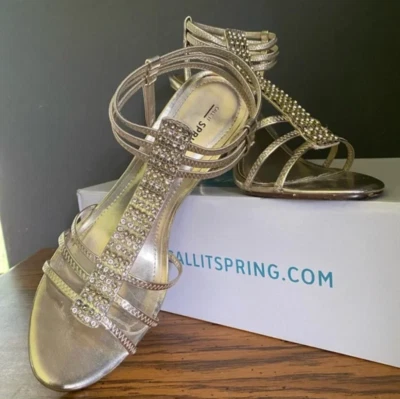 Call It Spring light gold ankle strap sandals with rhinestone details on top - Image 1 of 4