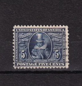 1907 US Stamp # 330 Powhatan convert to Christianity 5 ¢ Blue XF Pref 12 Lot 524 - Picture 1 of 2