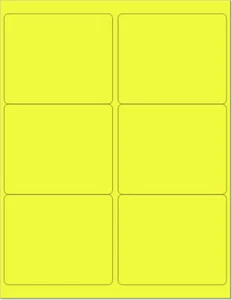 Yellow Fluorescent Labels, (Size - 4 x 3-1/3) - 6 Per Page | 600 Labels) - Picture 1 of 6