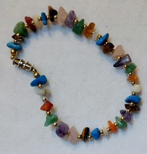 Bracelet - GEMSTONE - & Silvertone Beads - 8 in Long - Picture 1 of 9