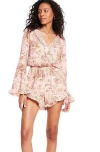 Agua Bendita X Target Romper XS Pink Floral Flare Ruffle Long Sleeve NEW Flowy - Picture 1 of 17