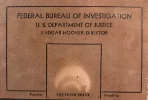 1936 SOUVENIR FINGERABDRUCKKARTE ~ DEPT OF JUSTICE FBI ~ J EDGAR HOOVER - Bild 1 von 2
