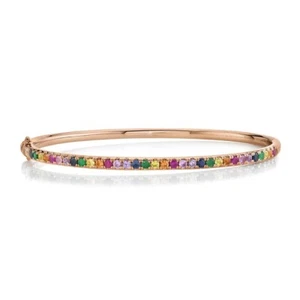 14K Rose Gold Assorted Gemstone Rainbow Bangle Bracelet Multi Color 1.18 CT - Picture 1 of 3