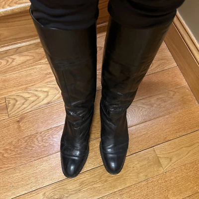 Botas hasta la rodilla de cuero genuino talla US 8 negras Foto 1 de 4