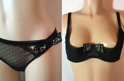 Conjunto de tanga sutiã VICTORIA'S SECRET quarto de xícara arco de strass conjunto lote malha 32DD - Imagem 1 de 4