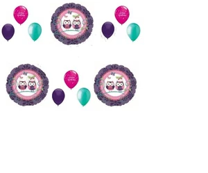 12pc birthday OWL pal BALLOON set polka dots woodland party favor gift pink purp - Picture 1 of 1