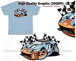 Camiseta azul Ford GT40 GT 40 1968 Gulf Racer Digirods/Koolart coche de dibujos animados - Imagen 1 de 5