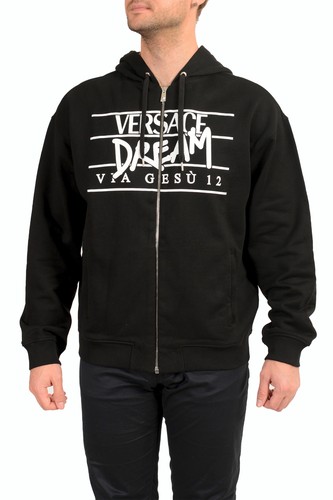 Felpa con cappuccio Versace uomo con cappuccio nero stampa logo cerniera intera giacca