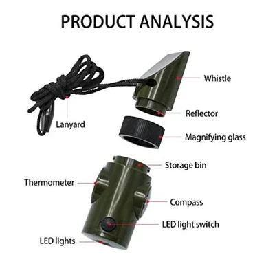 SANS MARQUE Outil de survie navigation de nuit 7 en 1 camping objet essentiel sifflet léger