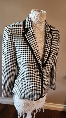 NUEVO SIN ETIQUETAS Merona Gingham Blazer Chaqueta 10 Negro Blanco Adorable  Foto 1 de 4