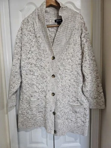 Lands' End Drifter Size 2X Oatmeal Heathered Cable Knit Cardigan Sweater - Picture 1 of 12