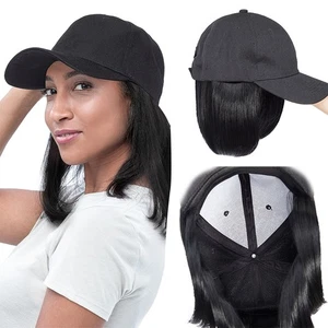Gorra de béisbol de 8 pulgadas con falsa fibra sintética ondulada sombrero extensiones de cabello Bob - Imagen 1 de 47