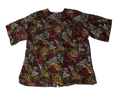 Blusa De Colección Adrianna Papell Seda Talla 10 Manga Corta Roja Estampado Tribal Botones Traseros Foto 1 de 4