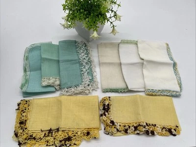 Lote de 8 pañuelos/servilletas vintage Estate para damas tela lino encaje ribete surtido Foto 1 de 4