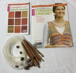 Set of 12 Size Bamboo Tunisian Crochet Hook, Cable Beginners & Stitch Guide Book - Bild 1 von 3