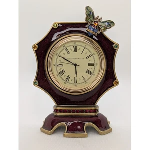Jay Strongwater achteckige Dumont Bee Tischuhr in roter Emaille - Swarovski Kristalle - Bild 1 von 5