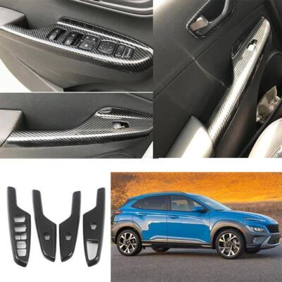 Cubierta del panel del interruptor de elevación de ventana de fibra de carbono para Hyundai Kona Encino 2018-2023 Foto 1 de 4