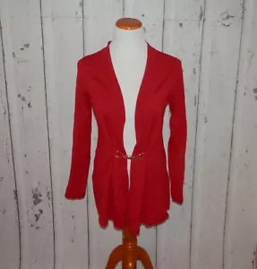 NEW Joan Vass Women Small Red Quince Gold Buckle Front Closure Sweater Top 3206 - Picture 1 of 10