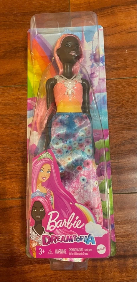Mattel Dreamtopia Barbie Princess African American Doll Pink Hair Tiara