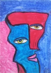 Portrait Abstrakt 18 Gemälde Papier A4 Ölkreide Abstrakte Zeitgenössische Kunst - Bild 1 von 1