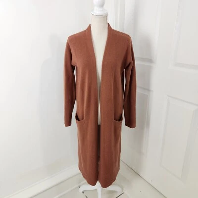 Halogen Cardigan Womens S Neutral Brown Cashmere Blend Open Long Line Clean Girl - Image 1 of 4