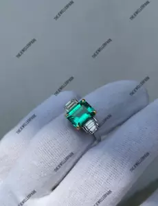 Anello smeraldo colombiano taglio smeraldo anello di fidanzamento argento sterling 925 matrimonio - Foto 1 di 8