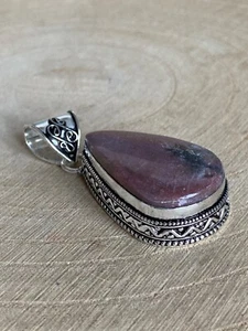 Rhodoschrosite Teardrop Flower Pendant Sterling Silver 925 Plated Pink Red Boho - Picture 1 of 4