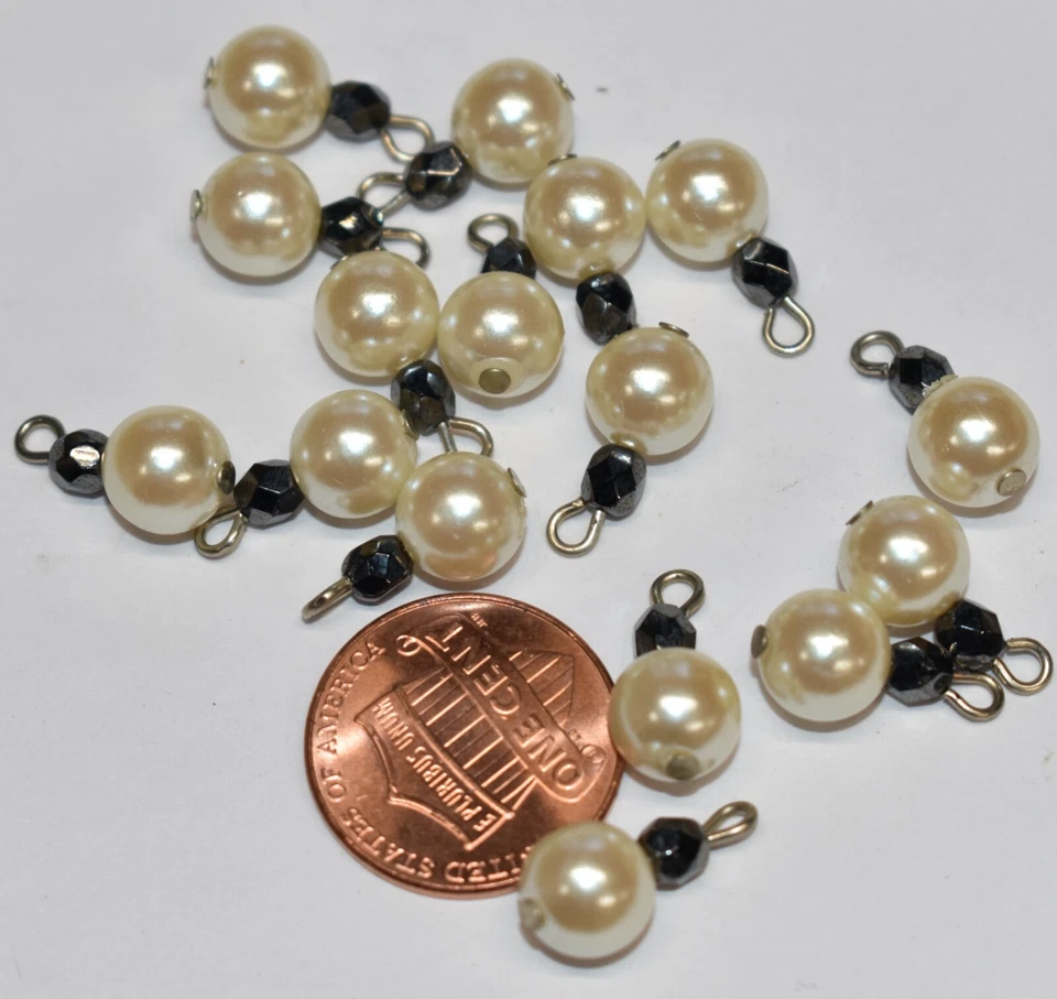 DE COLECCIÓN 12 GOTAS DE PERLAS DE IMITACIÓN CON DIMINUTA CUENTA FACETADA AB NEGRO AZABACHE... 15 mm DROP Foto 1 de 1