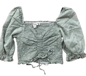 Who's That Girl Y2K Crop Top Damen JR Small Salbeigrün Puffärmel Bauern Boho - Bild 1 von 8