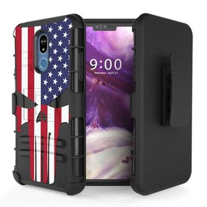 Estuche resistente con clip para cinturón híbrido espartano bandera de Estados Unidos serie de teléfonos LG - Imagen 1 de 3