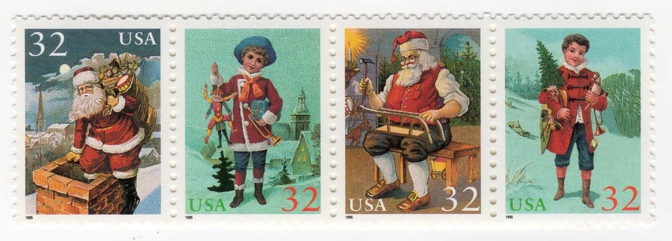 Scott #3004-3007a Santa & Boy Strip Of 4 Stamps - MNH - Image 1 of 1