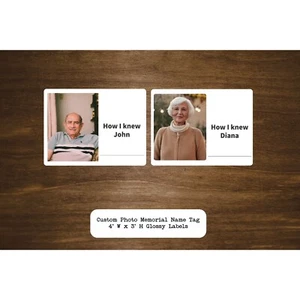Custom Photo Memorial Name Tag Stickers | Celebration Of Life | 4" x 3" Stickers - Picture 1 of 3