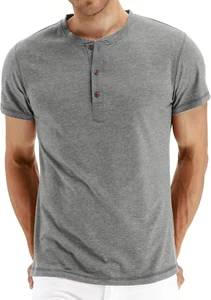 Mens Fashion Casual Front Placket Basic Long/Short Sleeve Henley T-Shirts - Picture 1 of 12