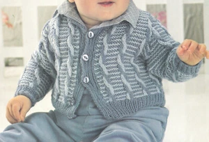 Knitting Pattern Cardigan Baby & Toddlers Two Colours Contrast DK 18-24 - Picture 1 of 2