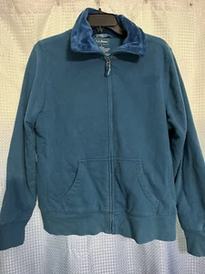 LL Bean Teal Sweatshirt Fleece Lined Full Zip Sherpa Large jacket - Picture 1 of 4