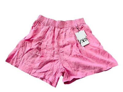 Pantalones cortos para mujer Zara S rosa cintura elástica bolsillos tiro medio plisados nuevos con etiquetas Foto 1 de 4
