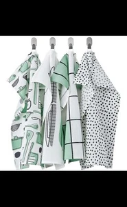Set 4 IKEA Rinnig Kitchen Dish Hand Towels 18x24" Loops XL Drying Green White - Picture 1 of 7