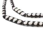 Stripe Design Batik Bone Beads Elongated 7mm Kenya African Black and White Tube