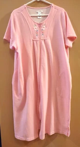 Pink K Womens Robe 1X Short Sleeve Cotton Blend V-Neck Full Zip Pink or Blue - Picture 1 of 25