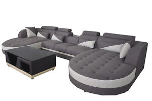 Großes Ecksofa mit 2x Stuhl Lounge Ecksofa U-Form mit Tisch Neu Luxus