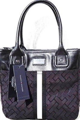 NUEVO Bolso de Mano Tommy Hilfiger Pequeño a Rayas Tommy-Negro $65 Foto 1 de 2