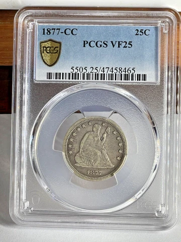 1877 CC Seated Liberty Quarter PCGS VF25 Cover