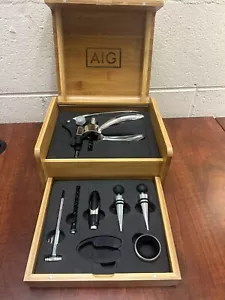 Wine Tool Set "AIG" in Bamboo New In Box - Picture 1 of 10