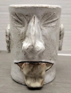 Artisan Hand Crafted Redware Pottery Face Coffee Mug Gray Glaze 3¾” Tall - Picture 1 of 24